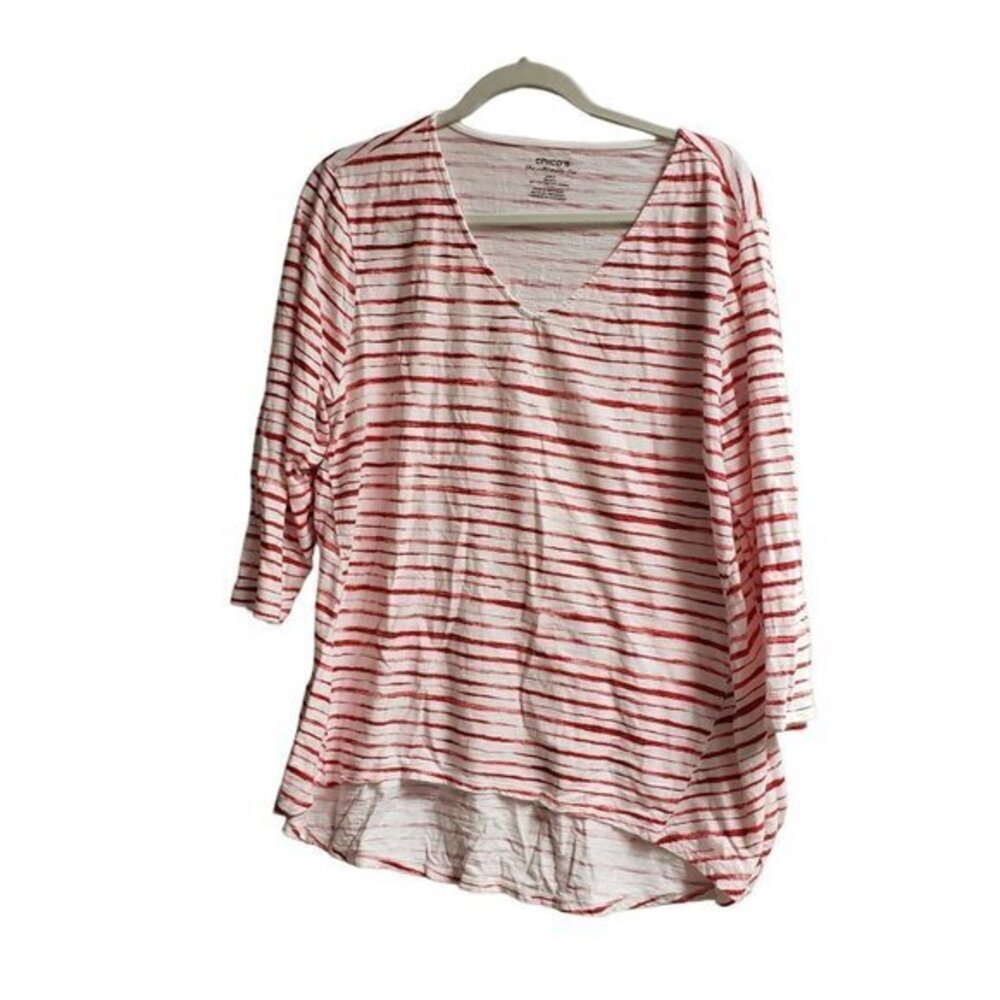 Chico's Ultimate Tee Womens Top Size 3 XL‎ White Red Striped
